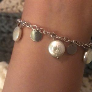 Sterling silver and pearl charm bracelet
